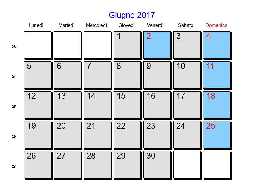 Calendario da stampare - Giugno 2017