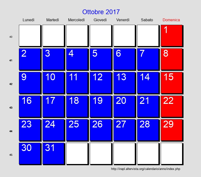 Calendario da stampare - Ottobre 2017