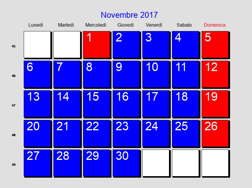Calendario da stampare - Novembre 2017