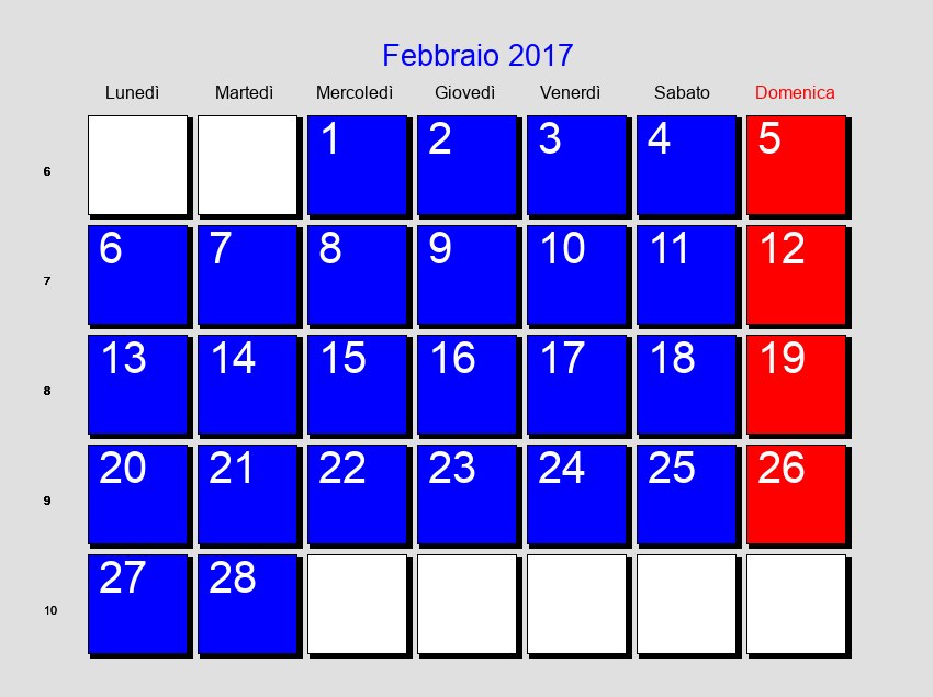 Calendario da stampare - Febbraio 2017