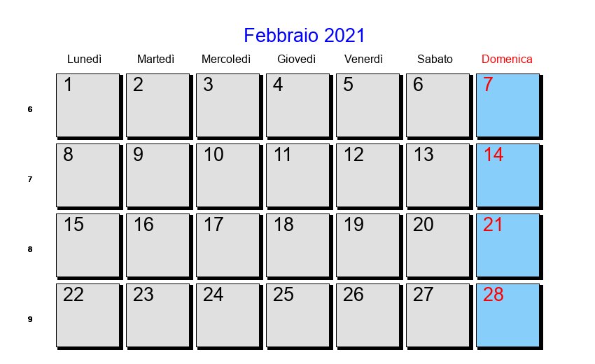 Calendario Febbraio 2021 - Con festività e fasi lunari - Quaresima